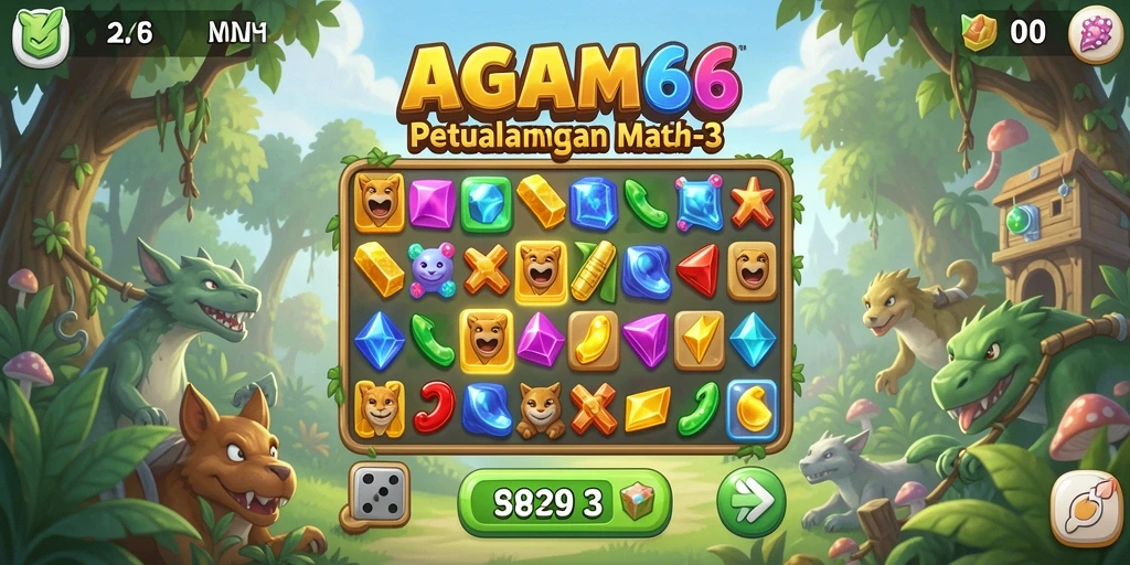 Screenshot AGAM66 menampilkan pemain mencocokkan permata dengan efek visual menawan.