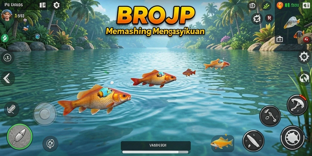 Screenshot BROJP menampilkan pemain menangkap ikan besar di laut.