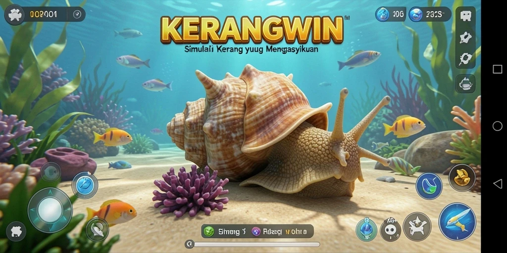 Screenshot utama KERANGWIN menampilkan gameplay pengelolaan kerang yang menarik.