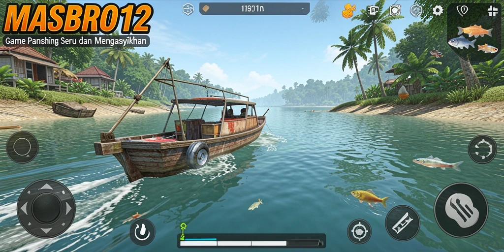 Tampilan gameplay <strong>MASBRO12</strong> yang seru dan menantang saat memancing.