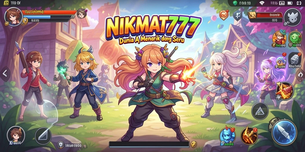 Tampilan gameplay seru dengan karakter anime yang penuh warna.
