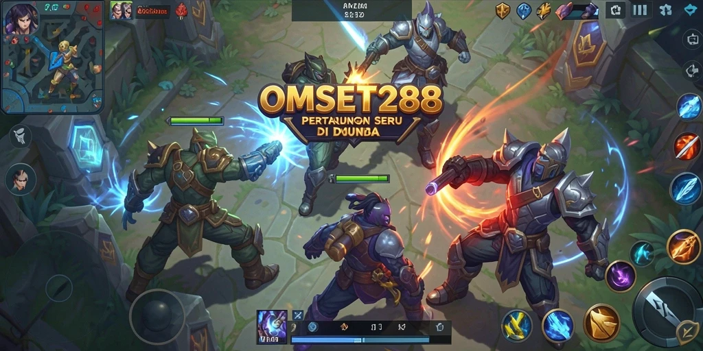 Tampilan seru dari gameplay pertandingan MOBA di OMSET288.