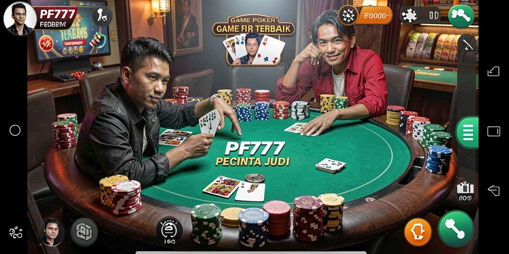 Screenshot utama PF777 menampilkan gameplay poker yang seru dan mendebarkan.
