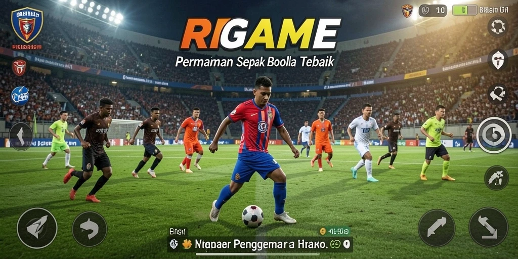 Tampilan menawan dari gameplay sepak bola yang seru.